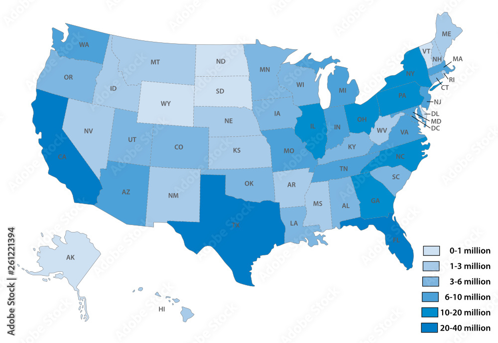 Map of the United States by population