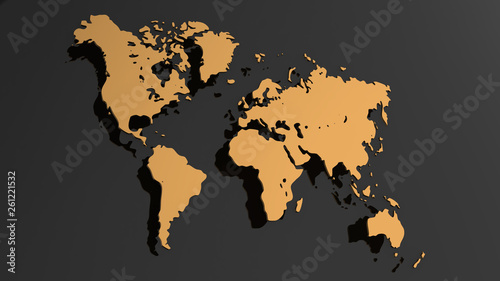 Global world map  3d flat Earth map are on wall  globe worldmap symbol  3d rendering computer generated background