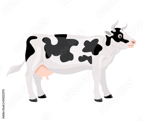 Cow isolated on white background. Vector illustration of cattle in cartoon simple flat style.