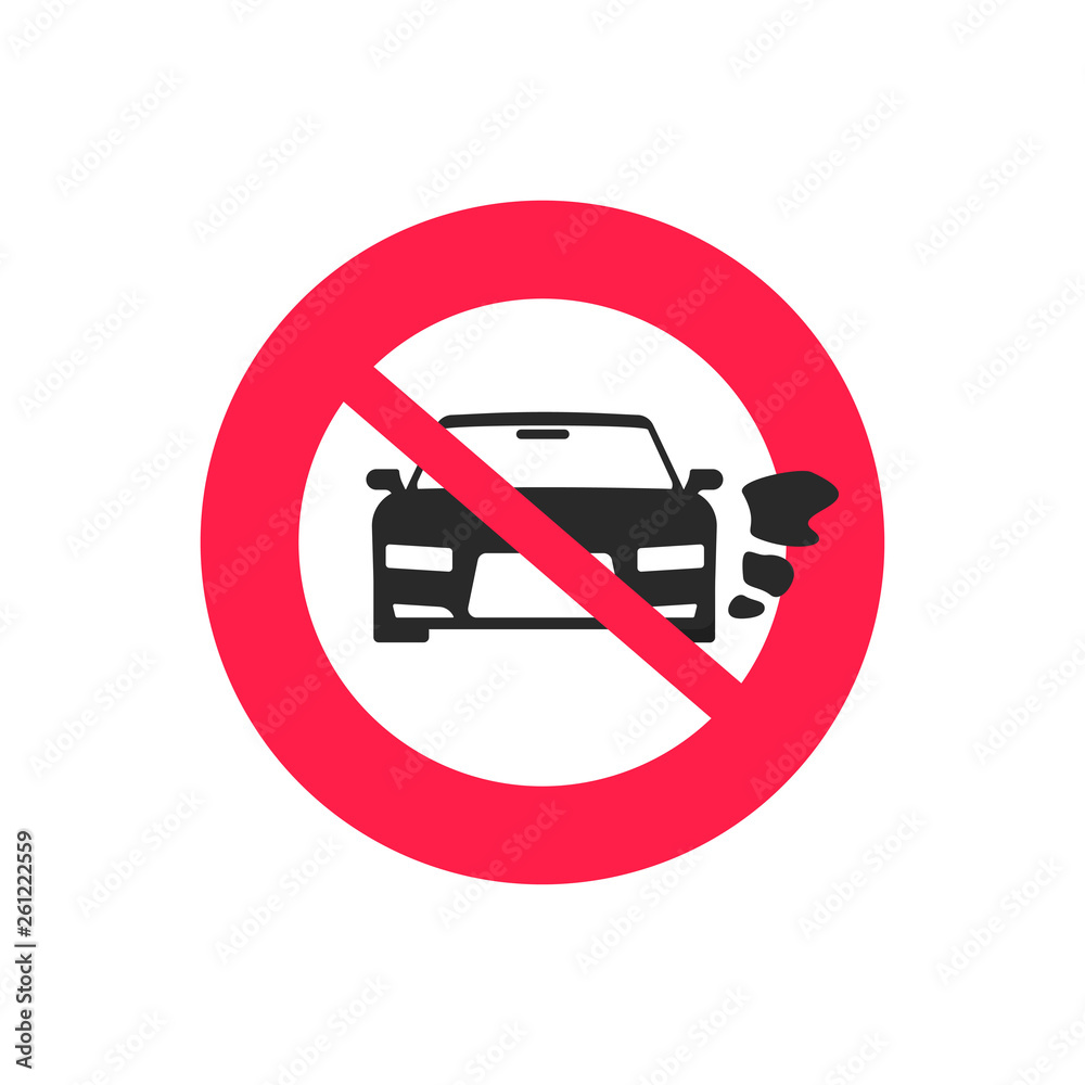 No car or vehicle engine running sign vector, flat cartoon prohibited