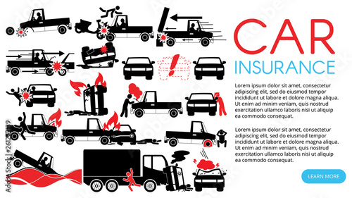 silhouette icons of pickup truck accident