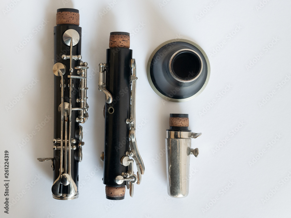 Naklejka premium Teile der Klarinette auf weißem Hintergrund
