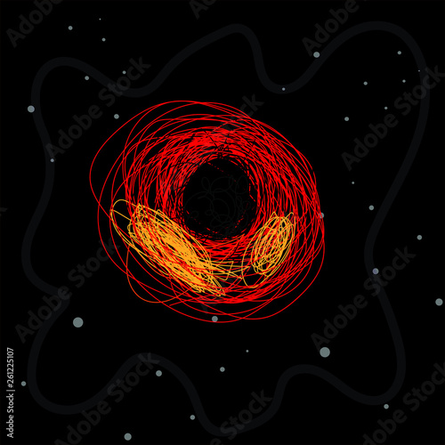 Vector illustration of Blackhole colorfull. with stars. first ever realistic view