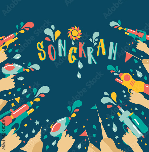 Amazing Thailand Songkran festival design on blue background, vector illustration.