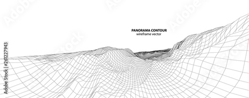 3D wireframe of contour swirl. Abstract wireframe background. Black and white wave