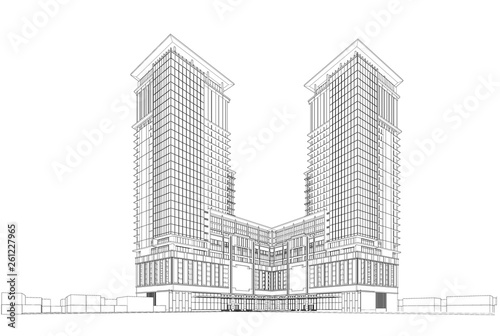 3d wireframe of building. sketch design