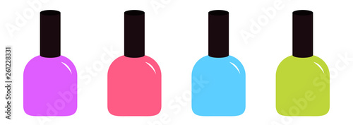 Pink blue violet, green nail polish varnish icon set line.Fashion Template. Flat design. White background. Isolated.
