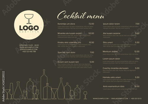 Modern dark minimalistic cocktail menu template