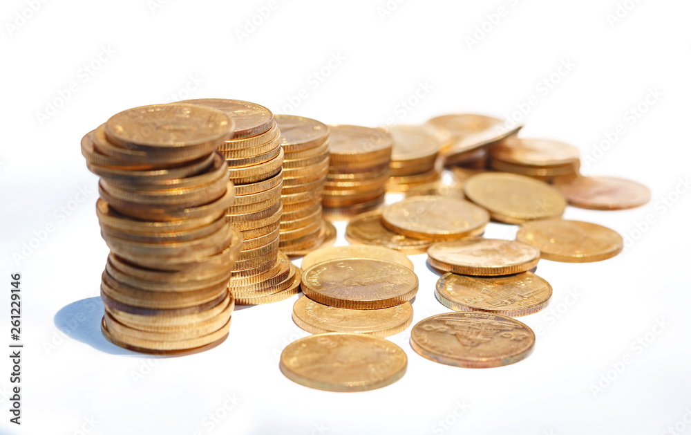 The concept of saving money set up on a white background. The concept of saving money set up on a white background.