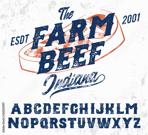 Farm Beef. Original hand made typeface. Serif font. Fresh food, natural, chicken. Hand made logo. Backyard support.