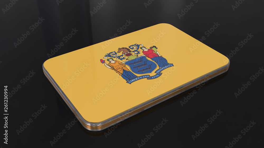 New Jersey 3D glossy flag object isolated on black background. New Jersey 3D glossy flag object isolated on black background.