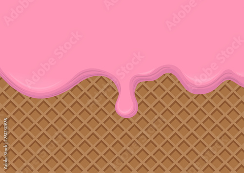 strawberry cream melted on wafer background. vector illustration