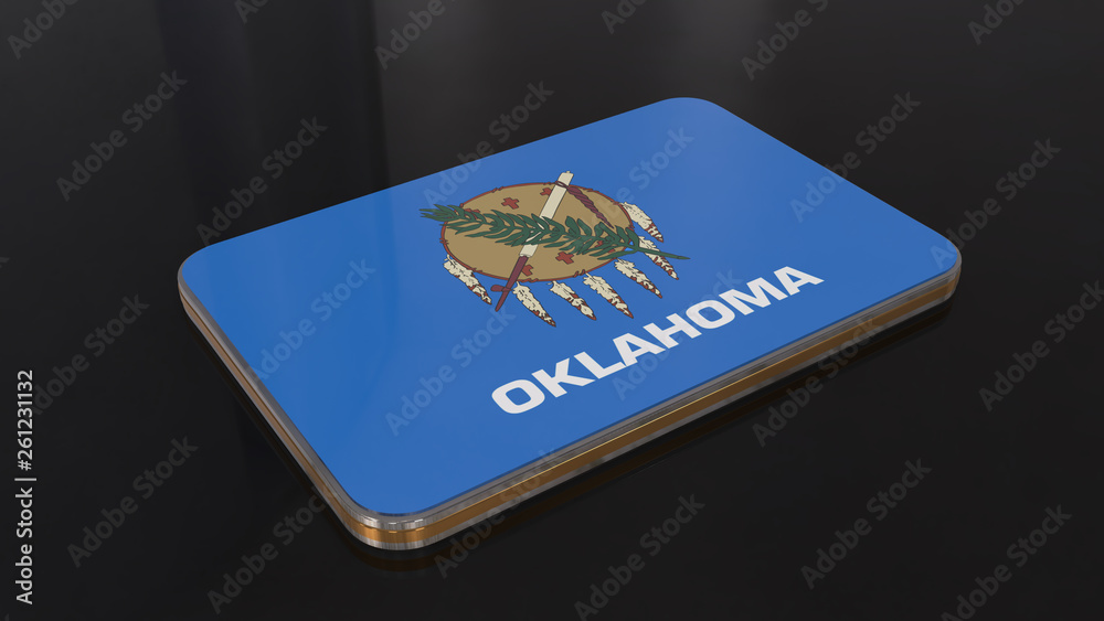 Oklahoma 3D glossy flag object isolated on black background. Oklahoma 3D glossy flag object isolated on black background.