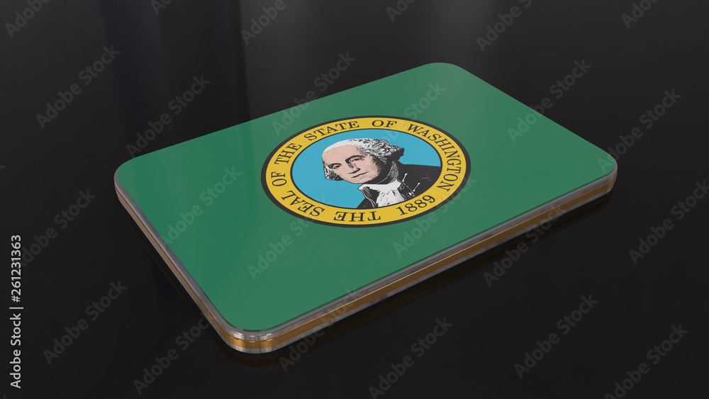 Washington 3D glossy flag object isolated on black background. Washington 3D glossy flag object isolated on black background.