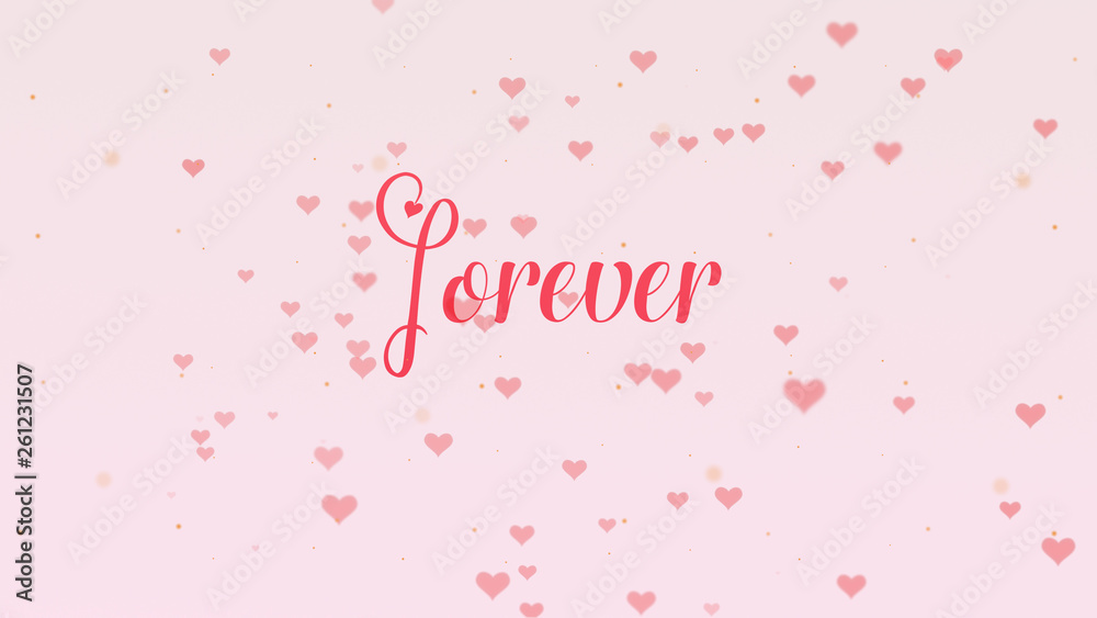 Valentine's Day lettering is isolated on light pink background, which is bedecked with little cute red hearts. Forever together Share love. Valentine's Day lettering is isolated on light pink background, which is bedecked with little cute red hearts. Forever together Share love.