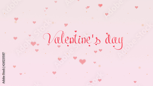 Valentine's Day lettering. Love background with pink little cute hearts for Valentine's Day. Light pink backgrop. Rose pink inscription.
