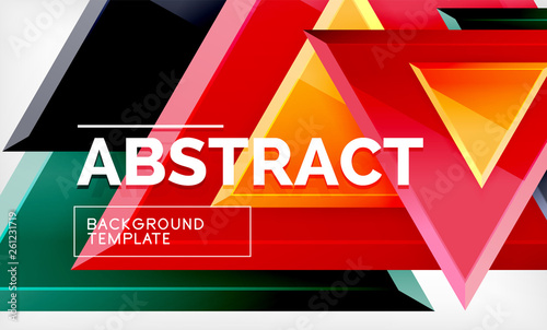 Triangles repetiton geometric abstract background, multicolored glossy triangular shapes, hi-tech poster cover design or web presentation template with copy space photo