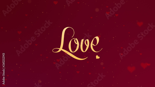 I love you Love confession. Valentine's Day lettering is isolated on red background, which is bedecked with little cute red hearts. Share love.