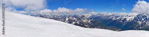 Panoramic view of Caucasus Mountain Range. View from Elbrus mountain