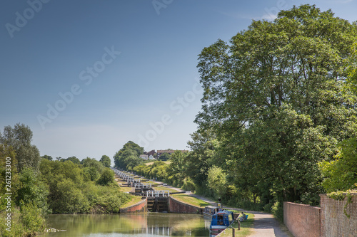 The famous/infamous Caen Hill lock flight on the Kennet and Avon canal in Wiltshire