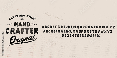 Hand Crafter. Original hand made typeface. Handmade logo and font. Old school. Retro and vintage hadmade logo and font. Print on clothes, sticker.