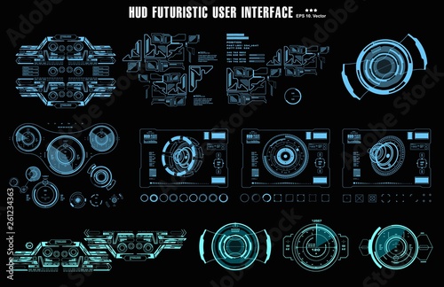 HUD futuristic user interface  target. Dashboard display virtual reality technology screen