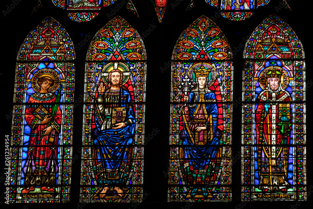 Stained glass windows at Saint Etienne Cathedral in Cahors, Occitanie, France