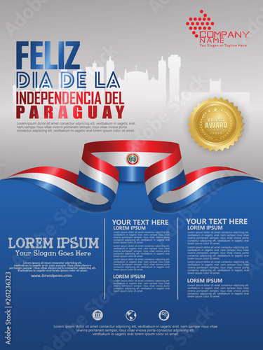 Celebrating Paraguay Independence Day. Abstract waving flag on Poster, flayer and brochure background template