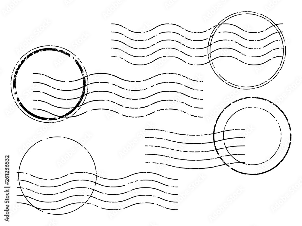 Wavy lines sketch on postal stamp, ink postage 26365477 Vector Art