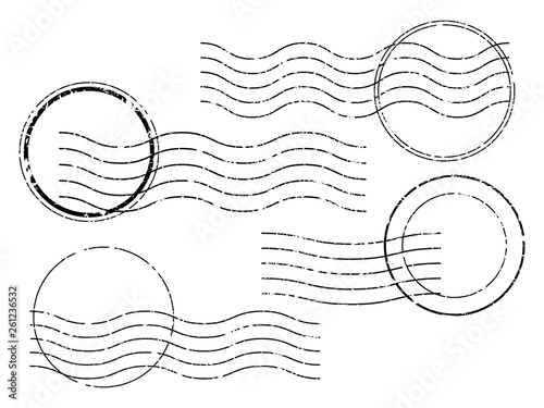 Postage stamps. Wavy and circular postage cancellation.