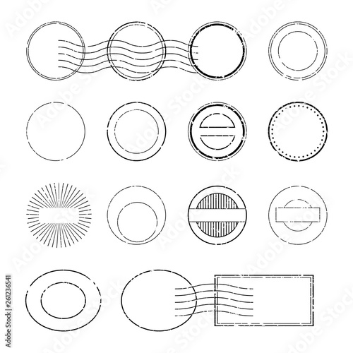 Retro postage cancellations. Stencil of shipping stamps and markings of postcards.