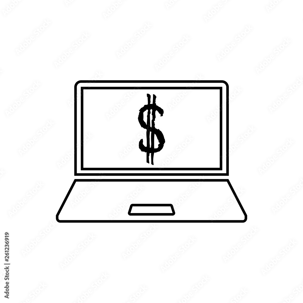 Laptop with dollar symbol icon isolated on white background Laptop with dollar symbol icon isolated on white background