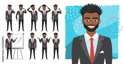 black african american business man. Set of emotions