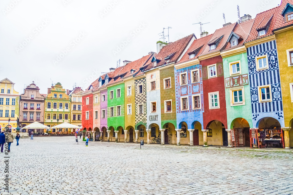 POZNAN, POLAND, 27 AUGUST 2018: The colorful houses of the Old Market Square