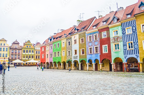 POZNAN, POLAND, 27 AUGUST 2018: The colorful houses of the Old Market Square