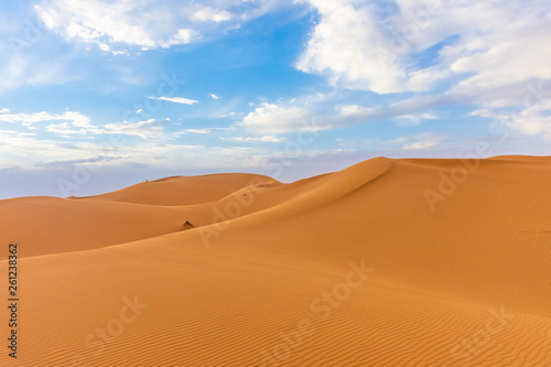 Beautiful landscape of the dunes of the Sahara Desert at dusk  Merzouga  morocco