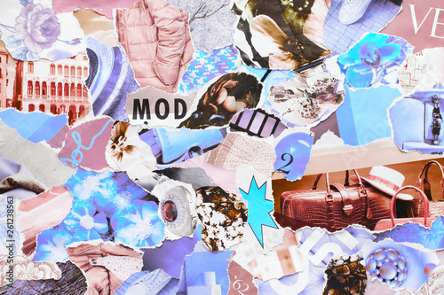 Handmade contemporary collage made of magazines and colorful paper.