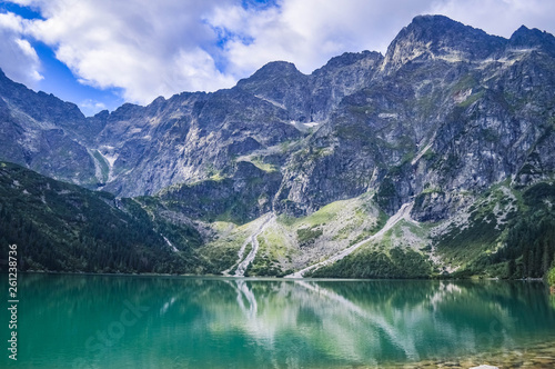 The beautiful lake of Morskie Oko in the Tatra Mountains  near Zakopane  Poland