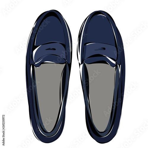 vector, isolated, top view of men's shoes, contour