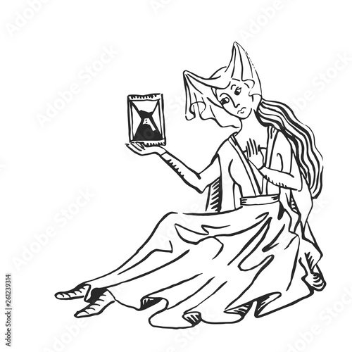 Medieval art woman with hourglass