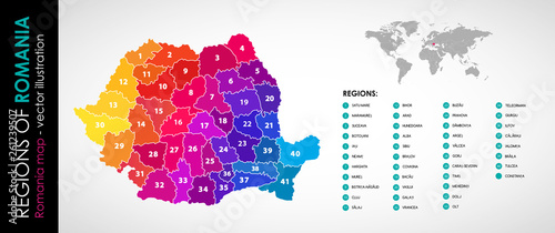 Vector map of Romania and regions COLOR photo