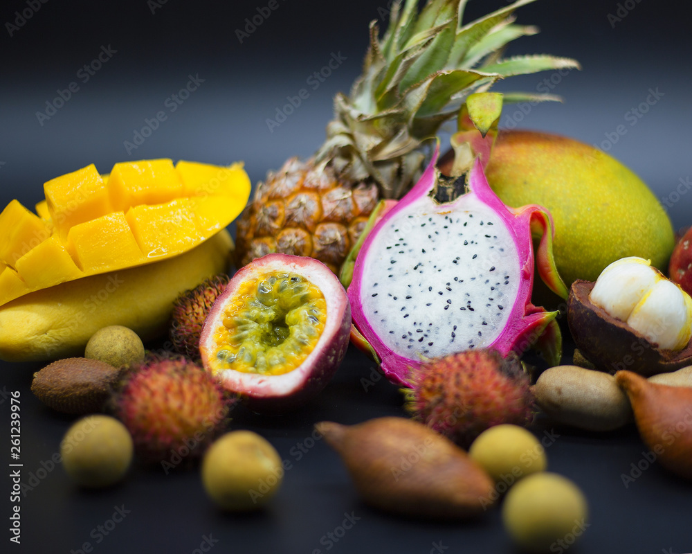 fresh fruits on a black background