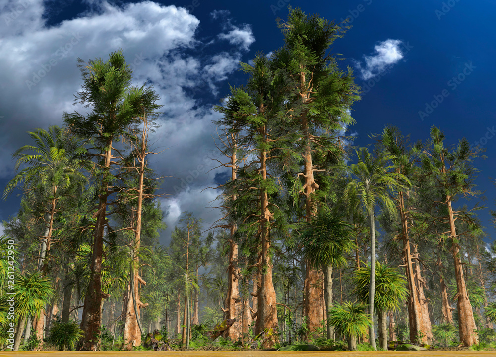 Forest of the mesozoic era 3D illustration Forest of the mesozoic era 3D illustration