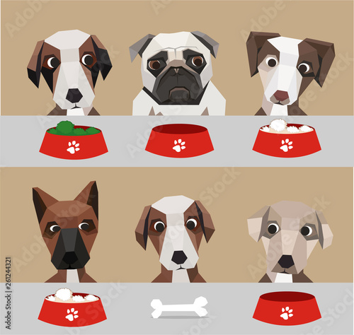 Vector - Hungry dog about to eat a bowl of dog food