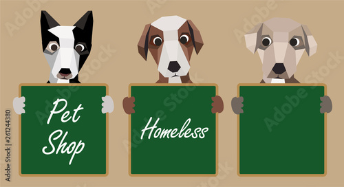 Vector - Three dogs holding green chalk board