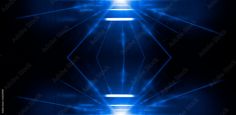 Dark blue tunnel, a ray of light. Abstract blue background. Dark blue tunnel, a ray of light. Abstract blue background.