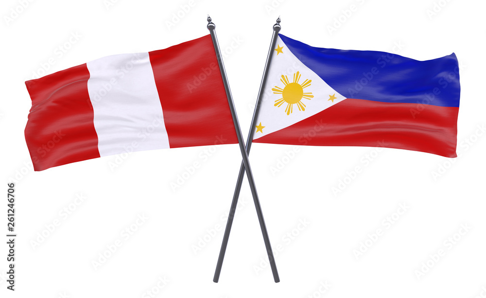 Peru and Philippines, two crossed flags isolated on white background. 3d image Peru and Philippines, two crossed flags isolated on white background. 3d image