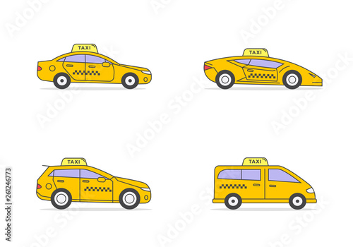 Types of taxis. Minivan, SUV, business class sport car and sedan
