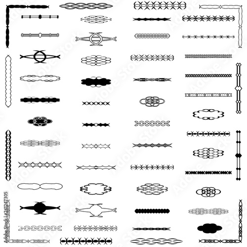Set of decorative dividers, borders, swirls, dividing and scrolls isolated on white background. Vector illustration 