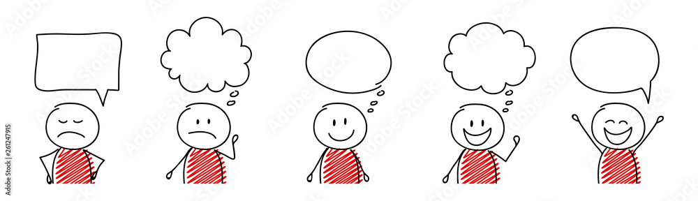Set of cartoon stickmen with empty speech bubbles. Vector Set of cartoon stickmen with empty speech bubbles. Vector